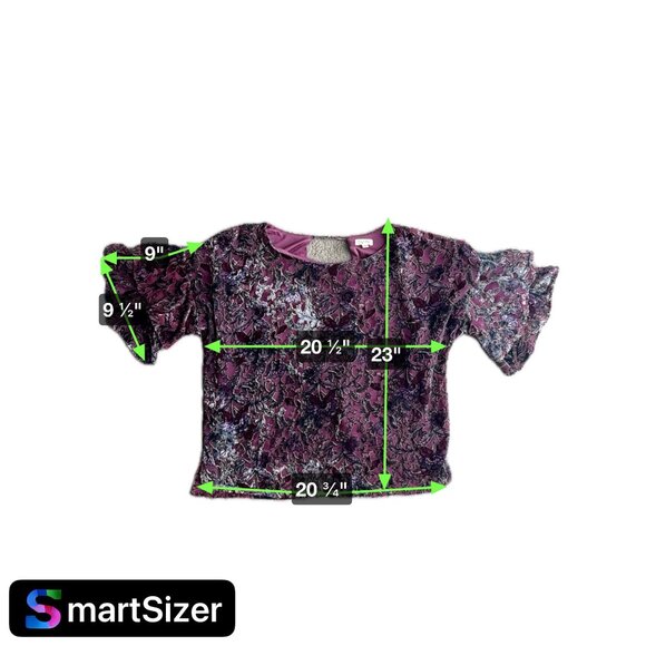 Lily White Womens M Velvet Burnout Top With Ruffle Tiered Sleeves & Floral Print - Picture 2 of 9